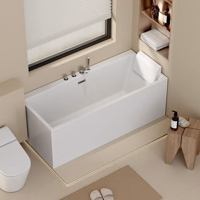 Bañera de hidromasaje de lujo Home Deluxe AMBER blanca con desagüe y grifería premontada, An/P/Al: 170 x 58 x 80 cm