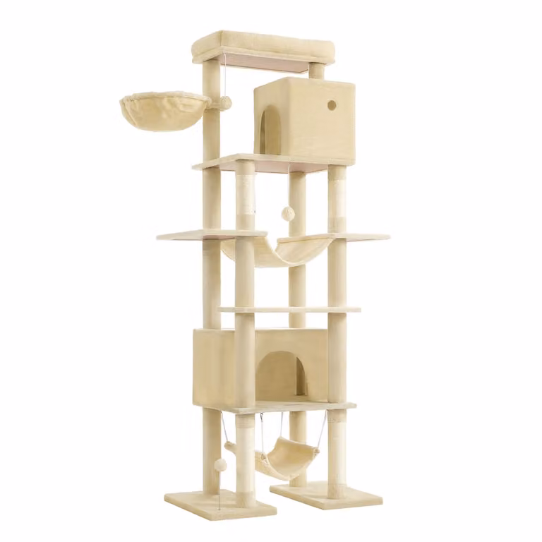 Feandrea Árbol para Gatos Multinivel con Hamaca y Cueva en Beige, Altura: 201 cm