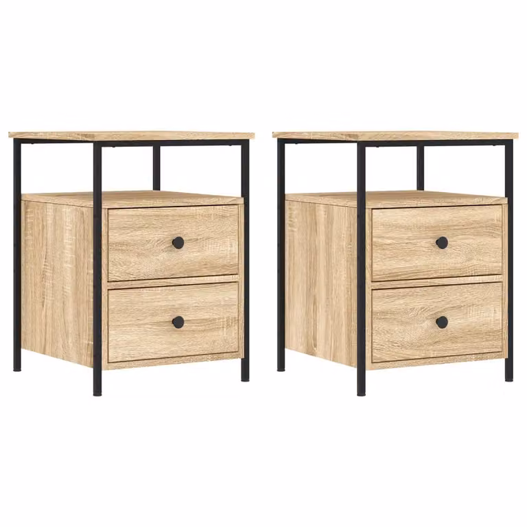 Set de 2 mesitas de noche vidaXL de estilo industrial en madera de roble sonoma, An/P/Al: 44 x 45 x 60 cm