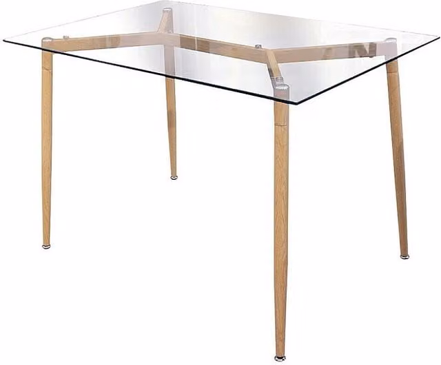 Mesa de comedor rectangular de cristal y madera de haya de THE HOME DECO FACTORY, Transparente, An/P/Al: 75 x 75 x 115 cm