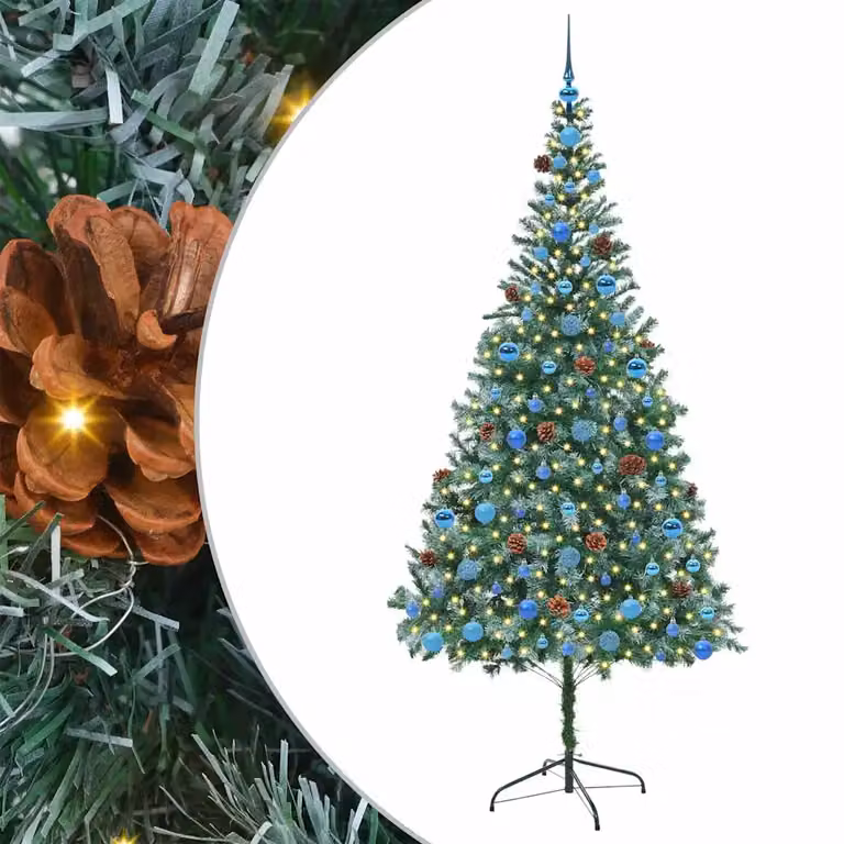 Árbol de Navidad artificial verde vidaXL de 210 cm fabricado en PVC y acero con luces LED de luz blanca cálida