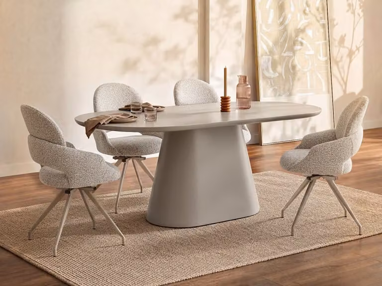 Mesa de comedor ovalada Vente-Unique para 6 personas en MDF laminado color beige