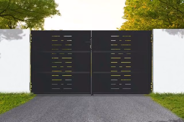 Puerta doble batiente de acero galvanizado Casanoov en color negro mate, An/Al: 293 x 160 cm