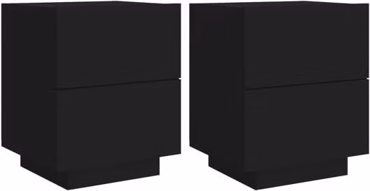 Set de 2 mesitas de noche modernas vidaXL con iluminación LED integrada en color negro mate y madera MDF