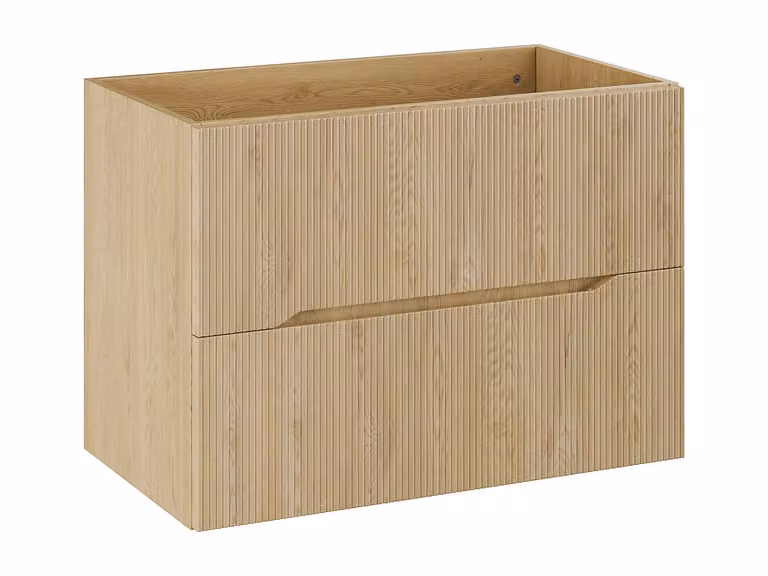 Mueble de baño suspendido estriado moderno ORISO en color beige con puertas y cajones de cierre suave Ancho: 80 cm