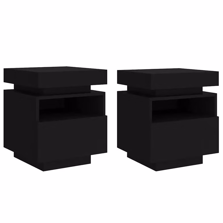 Set de 2 mesitas de noche vidaXL con luces LED integradas en color negro, An/P/Al: 40 x 39 x 48,5 cm