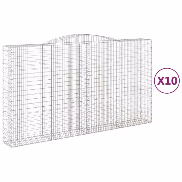 Set de 10 cestas de gaviones en forma de arco videx de acero galvanizado color plata An/P/Al: 400 x 50 x 220/240 cm