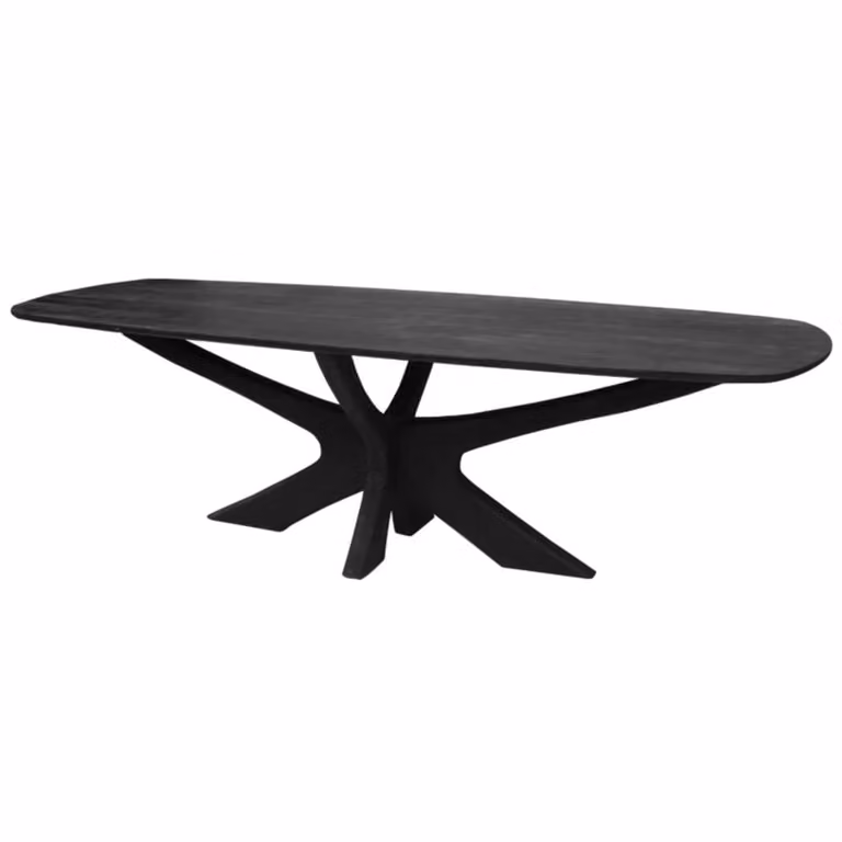 Mesa de comedor ovalada Moloo de madera de mango negra con acabado mate y diseño moderno para 10 adultos, An: 220 cm