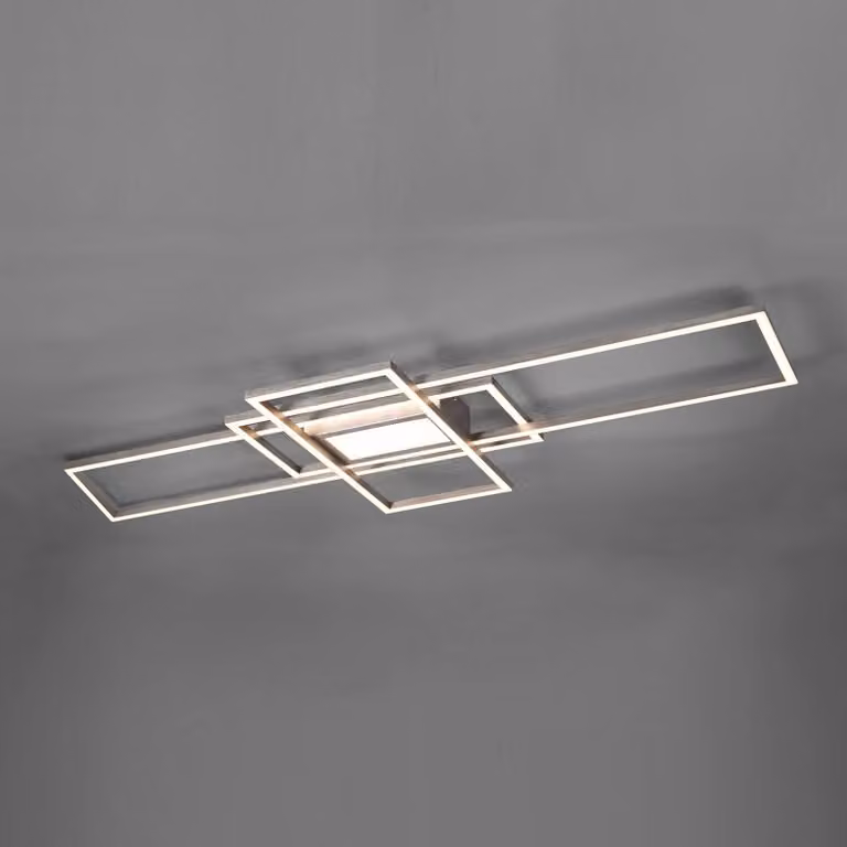 Lámpara de techo LED Irvine de Trio Leuchten, diseño rectangular moderno en metal y aluminio, atenuable con mando a distancia, luz blanca cálida (3000K), 6500 lm, An/P/Al: 105 x 6,5 x 42 cm