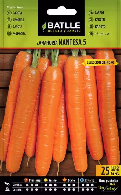 Semillas de zanahoria Nantesa Batlle para huerto, variedad naranja, pack de 3 bolsitas de 3 g cada una