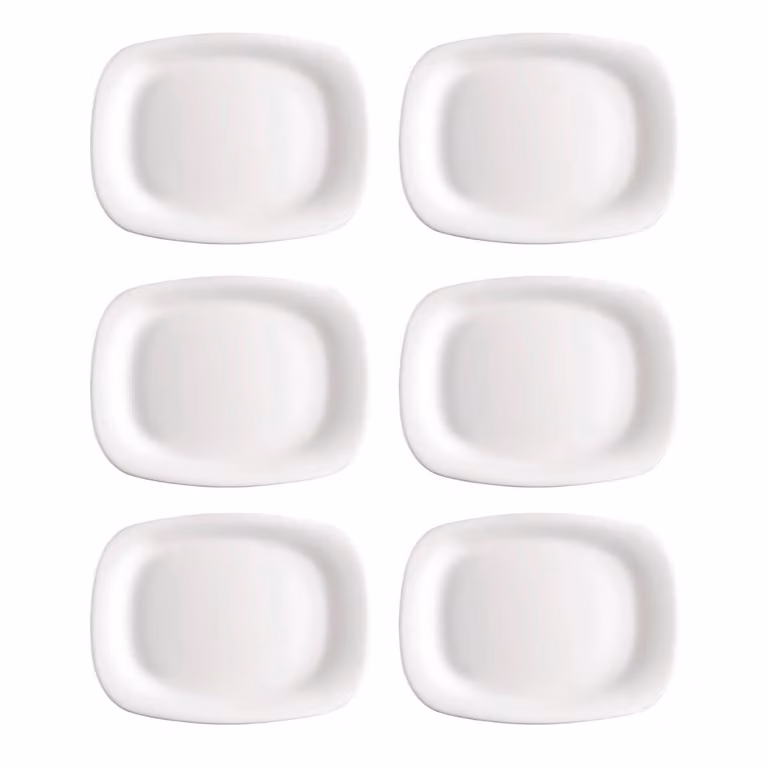 Juego de 6 fuentes rectangulares Parma de Bormioli Rocco en vidrio opal blanco, An: 28 cm, P: 20 cm