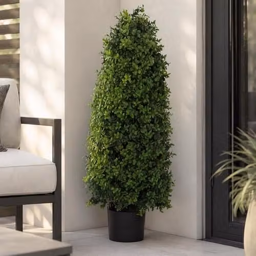 Planta de boj artificial Mendler HWC-Q89 en maceta, color verde, para decoración de exterior o interior, Al 90 cm x An 35 cm x P 35 cm