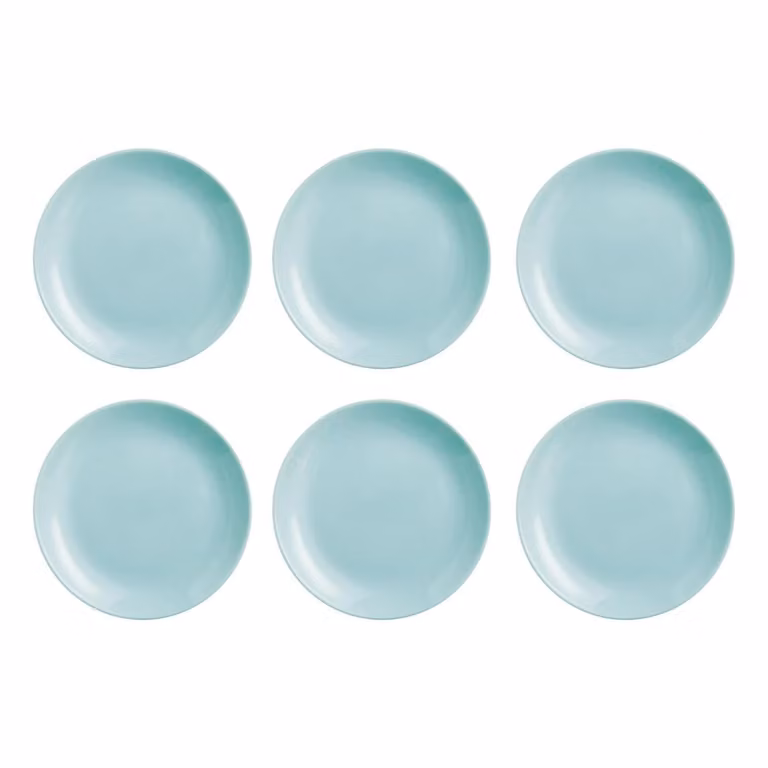 Juego de 6 platos de postre Diwali de Luminarc en vidrio opal turquesa, diámetro: 19 cm