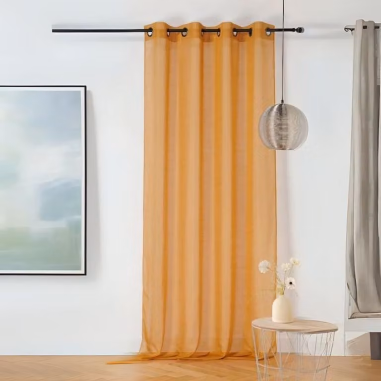 Cortina velada en estameña escarchada LINDER semitransparente con ojales, disponible en terracota, verde o amarillo, An/Al: 145 x 240 cm