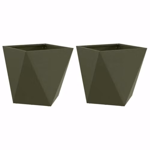 Lote de 2 jardineras modernas de exterior Helloshop26 de acero en colores verde y gris, An/P/Al: 40 x 40 x 40 cm