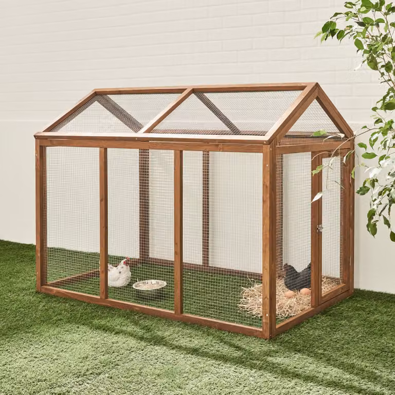 Gallinero de madera con ampliación SWEEEK para 6 gallinas, color marrón, An/P/Al: 140 x 85,5 x 106 cm
