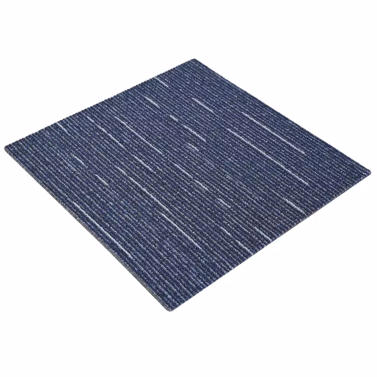 Set de 36 azulejos de alfombra modernos con diseño rayado azul de vidaXL, fabricados en polipropileno, An/P: 50 x 50 cm