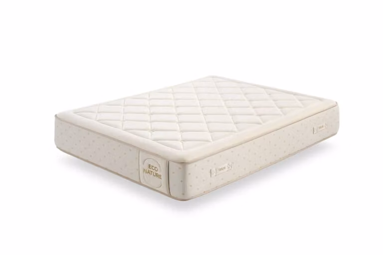 Colchón híbrido de muelles ECO NATURE SPRING en color blanco y beige, con regulación de temperatura y propiedades antibacterianas, An/P/Al: 190 x 80 x 30 cm