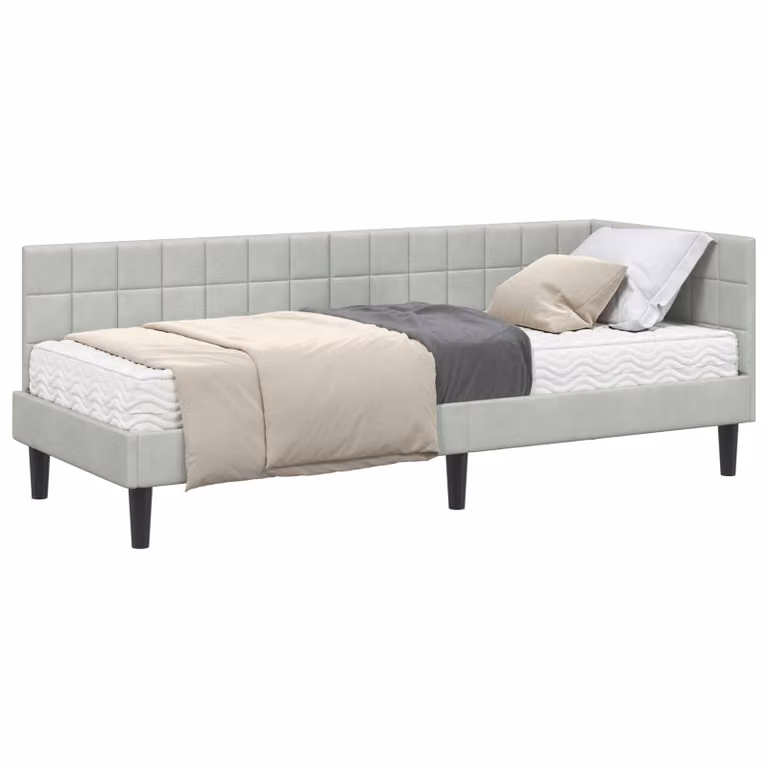 vidaXL Estructura de Cama de Esquina con 2 Colchones de Espuma en Gris Claro y Tejido de Terciopelo de 80x200 cm