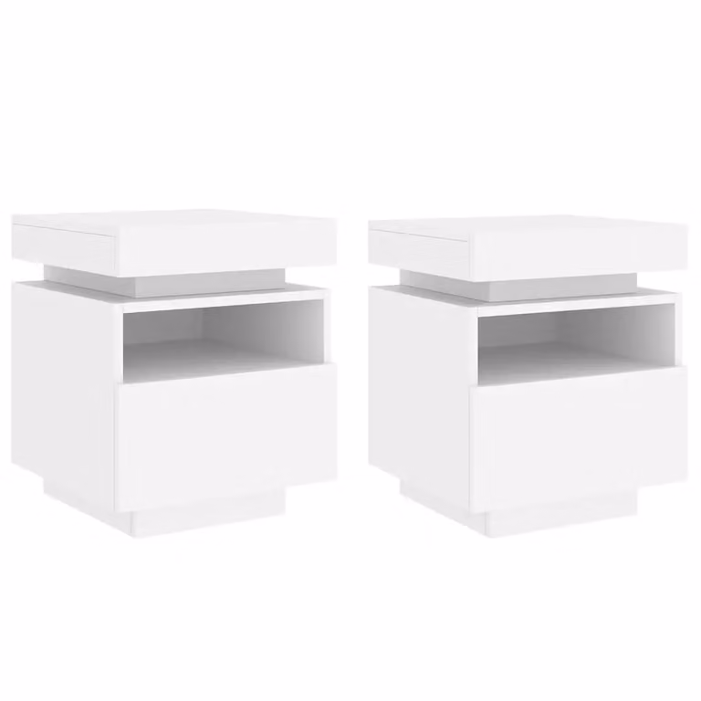 Set de 2 mesitas de noche vidaXL con luces LED y puerto de carga USB en color blanco, An/P/Al: 40 x 39 x 48,5 cm