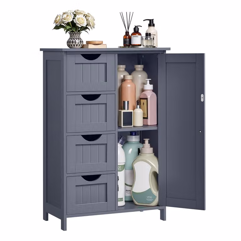 Mueble de baño estrecho VASAGLE con puertas y cajones, color gris mate, An/P/Al: 30 x 55 x 82 cm