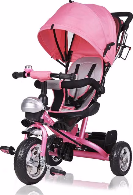 Triciclo evolutivo multifuncional Spielwerk con asiento giratorio y manillar ajustable en color rosa
