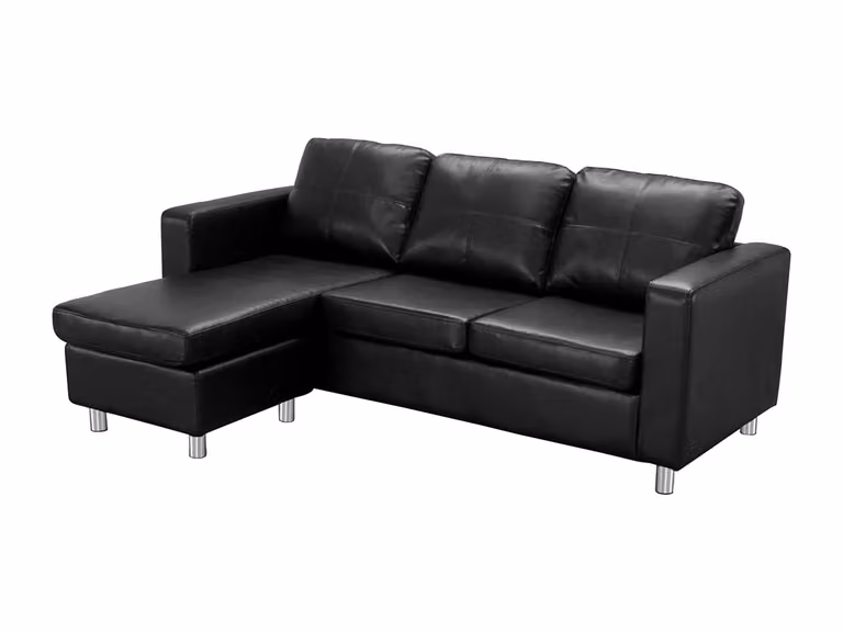 Sofá esquinero reversible Ackley de piel sintética en color negro