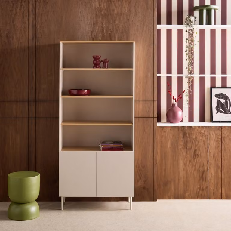 Estantería de metal y madera Sweeek con estantes ajustables, beige y marrón, An/P/Al: 80 x 40 x 180 cm