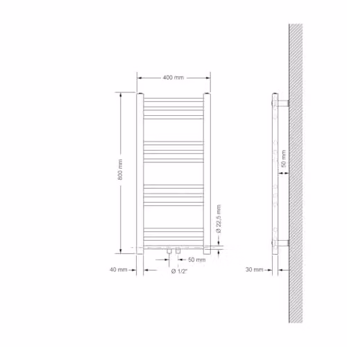 Radiador de baño secador de toallas ECD Germany blanco con juego de conexión central An/P/Al: 40 x 40 x 80 cm
