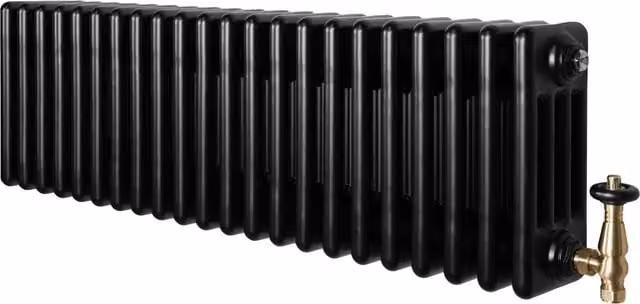 Radiador Horizontal de Acero de 4 Columnas Monster Shop Negro con Válvulas Termostáticas y Soportes An/P/Al: 101 x 30 x 30 cm