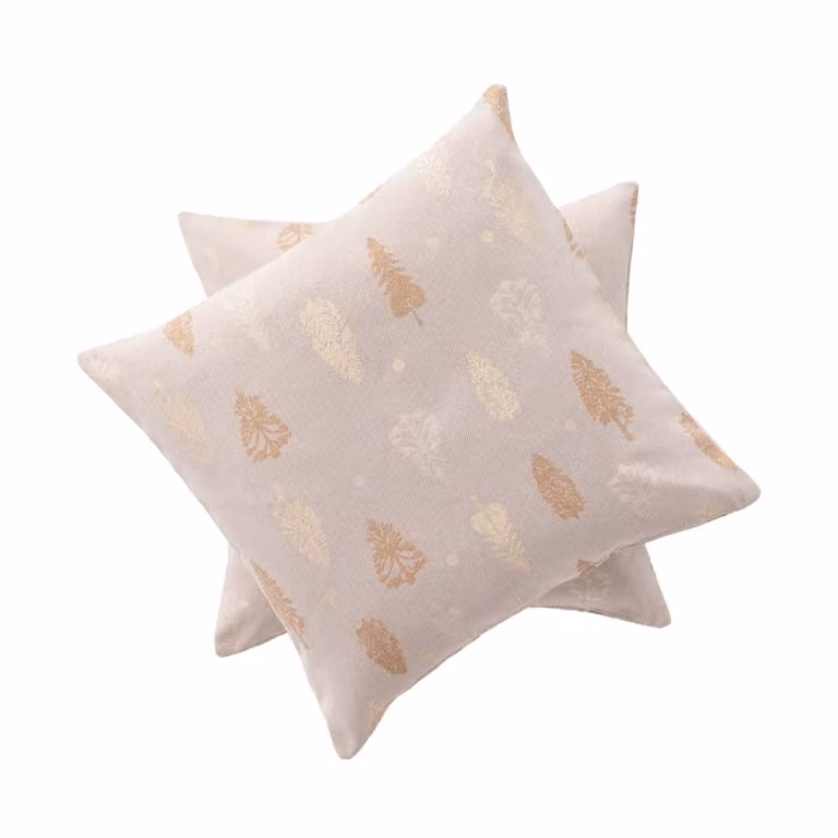 Lote de 2 fundas de cojín navideñas Gamusi de jacquard en algodón y poliéster, color beige y oro, An/An/Al: 45 x 45 x 45 cm