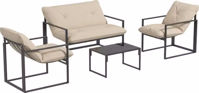 Conjunto de muebles de jardín Outsunny para 4 personas con sofá de 2 plazas, 2 sillones y mesa de centro en gris y beige