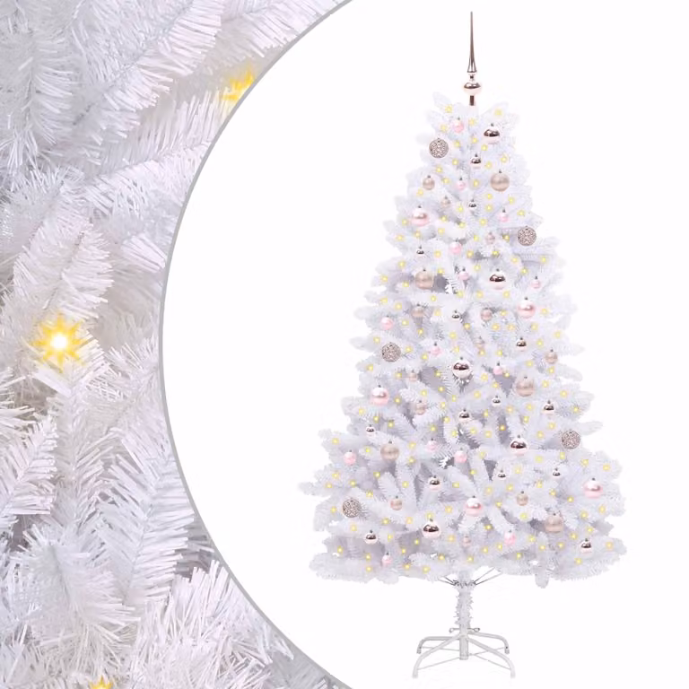 Árbol de Navidad artificial vidaXL con ramas articuladas y luces LED blanco, Altura: 180 cm