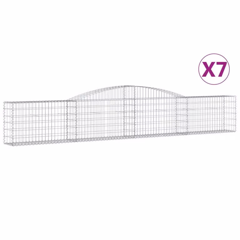 Set de 7 cestas de gaviones vidaXL en forma de arco de acero galvanizado color gris, An: 400 cm, P: 30 cm, Al: 60/80 cm