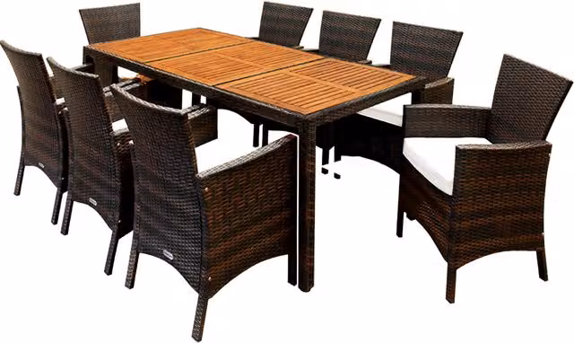 Conjunto de asientos de jardín Rom de 9 piezas CASARIA en poliratán y madera de acacia color marrón