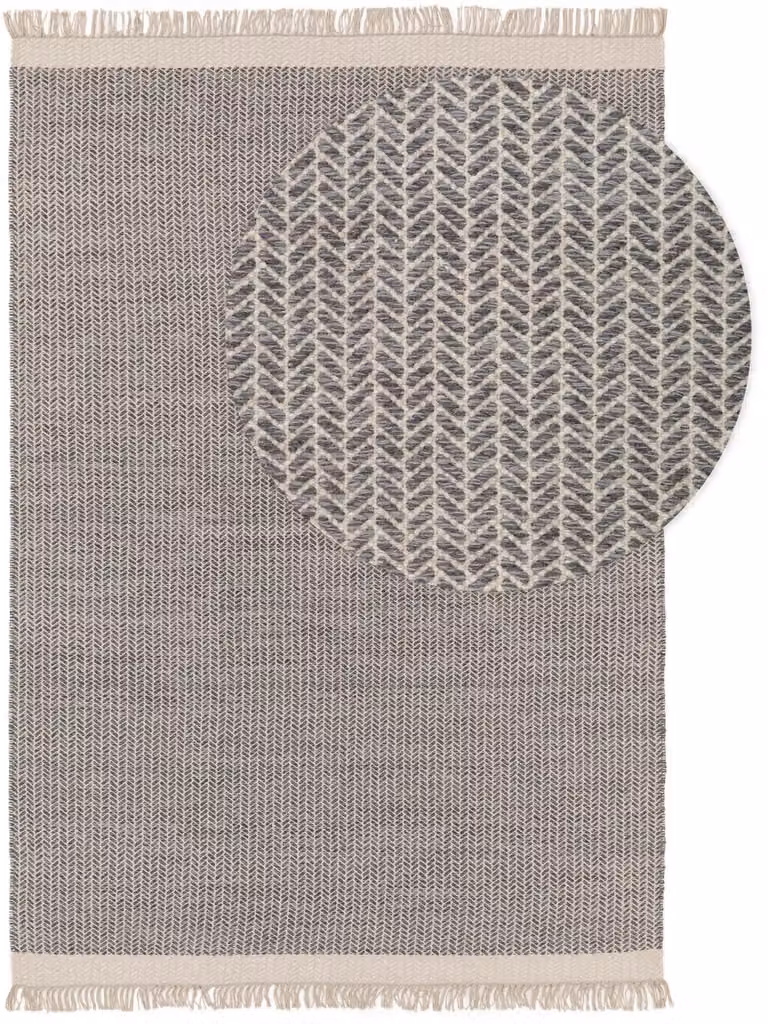 Alfombra Benuta de lana y algodón gris con diseño espiga, rectangular y anudada a mano, An/P: 200 x 300 cm