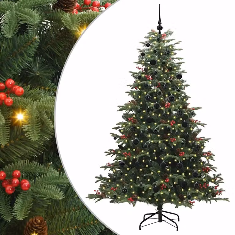 Árbol de Navidad artificial vidaXL con luces LED blanco cálido, color verde, Altura: 210 cm, fabricado en PVC, metal y plástico