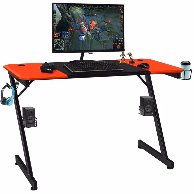 Escritorio de Gaming Costway con Superficie de Fibra de Carbono y Estructura en Forma de Z, Negro y Rojo, An/P/Al: 120 x 60 x 76 cm