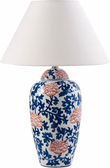 Lámpara de mesa Beliani en cerámica blanca y azul de estilo mediterráneo