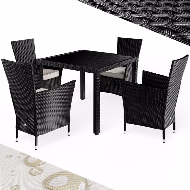Conjunto de asientos de jardín Casaria Riga de 5 piezas en poliratán color negro