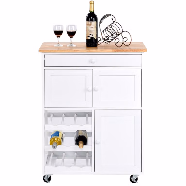 Carrito de cocina Costway de madera y metal con cajón y ruedas en color blanco, An/P/Al: 67 x 37 x 87 cm