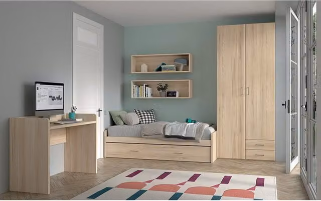 Cama nido Noel de El Corte Inglés para dormitorio juvenil en color abedul-ámbar y beige