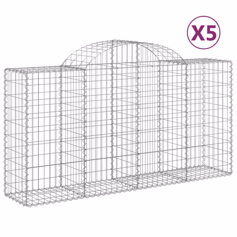 Set de 5 cestas de gaviones videx en acero galvanizado color gris y plata con forma de arco, An/P/Al: 200 x 50 x 100/120 cm