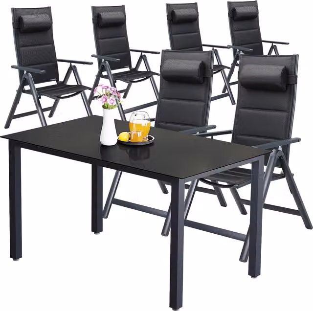 Conjunto de asientos de jardín Bern Premium Casaria de 7 piezas en aluminio color antracita y negro
