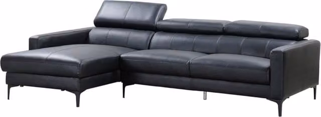 Sofá rinconera de piel de búfalo Florence de Vente-Unique en color negro con ángulo izquierdo