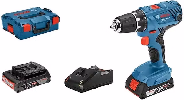 Taladro atornillador de batería Bosch GSR 18V-21 AMPShare azul con 2 baterías de 2 Ah y L-Boxx (55 Nm)