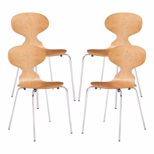 Juego de 4 sillas de comedor Kil de en.casa con estilo escandinavo en madera de abedul y metal, color nogal y cromo, An/P/Al: 80 x 47 x 48 cm