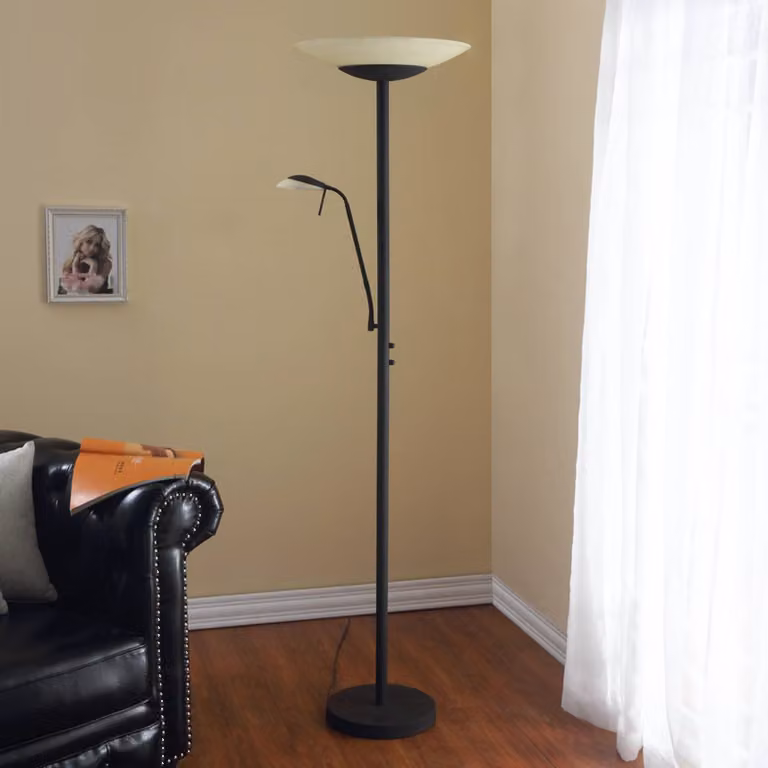 Lámpara de pie LED Ragna de Lindby, atenuable, en color marrón y negro con acabado en metal y cristal para salón o comedor
