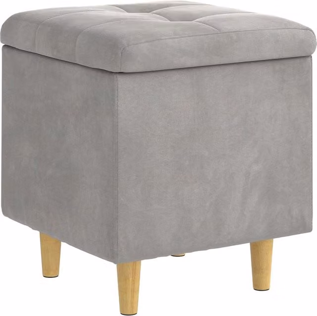 Otomano de almacenamiento SYFAX en terciopelo gris, diseño moderno de cubo, An/P/Al: 40 x 40 x 45 cm