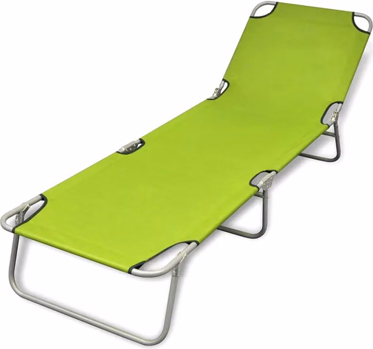 Tumbona plegable Syfax de acero con recubrimiento de polvo y tejido textilene verde mate con reposacabezas ajustable